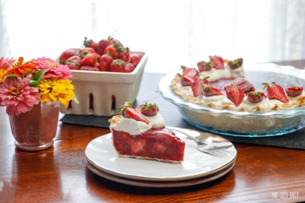 This Strawberry Pie recipe is oh so good! I love the jam like strawberry filling! It makes the perfect dessert at a tea party!