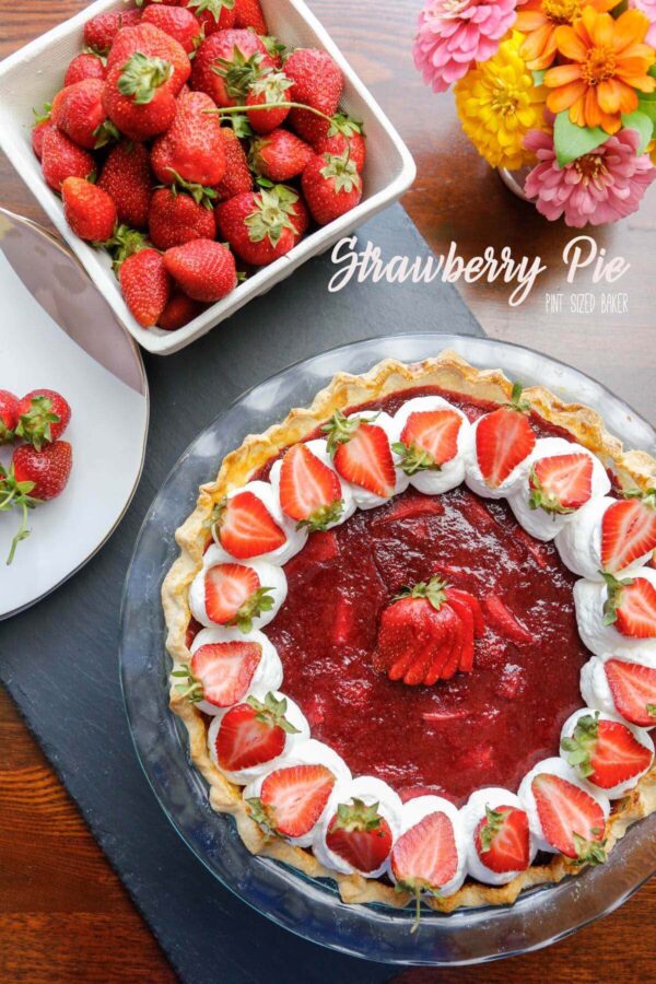 This Strawberry Pie recipe is oh so good! I love the jam like strawberry filling! It makes the perfect dessert at a tea party!