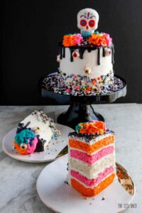 Día de los Muertos - Day of the Dead Cake in bright colors of pink and orange with a hint of turquoise.