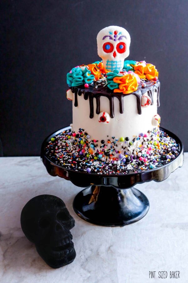 This Day of the Day Cake is perfect to serve up as a celebration of life of your past loved ones. I'd return from the dead for a slice of this colorful cake.