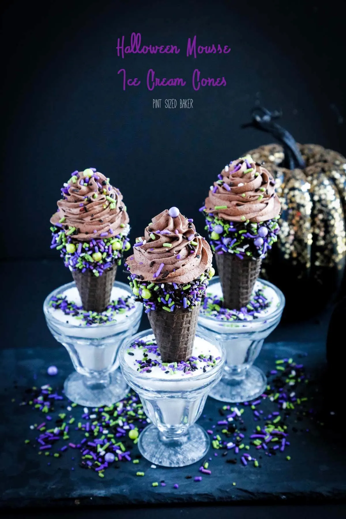 Chocolate Mousse is always a great dessert, so why not make it extra spectacular when you serve it up as these Halloween Mousse Ice Cream Cones covered in sprinkles.