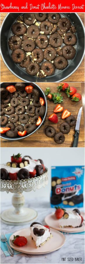 This Charlotte is made with strawberries and donuts and filled with a strawberry mousse. Enjoy serving this Strawberry and Donut Charlotte Mousse Dessert.