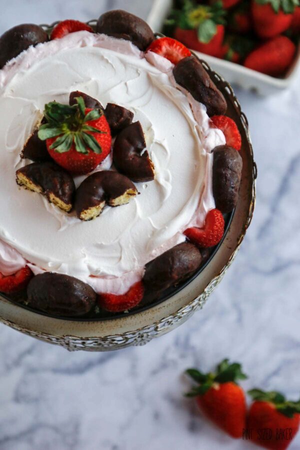 Who can resist Chocolate Donuts and sweet Strawberries. This strawberry Mousse Charlotte is perfect for dessert!