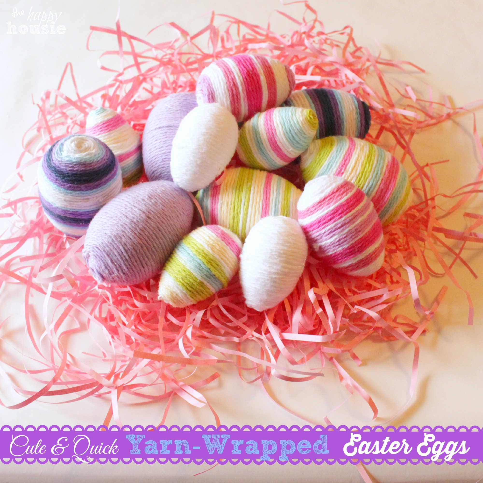 Cute and Quick Yarn Wrapped Easter Eggs at The Happy Housie