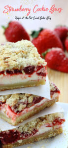 Simple and delicious Strawberries and Cream Cookie Crumble Bars made with cream cheese and strawberry pie filling.