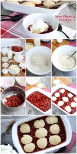 A step by step collage of how to make Sour Cherry Cobbler.