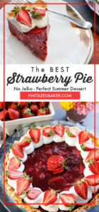The BEST Strawberry Pie is loaded up with three pounds of fresh picked strawberries. This recipe relies on all natural pectin and not on Jell-o.