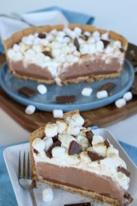 A classic summertime treat made into and ice cream cake, S'mores!