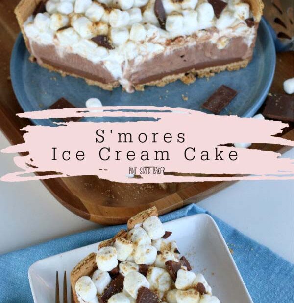 Cool and creamy S'mores cake made with ice cream.