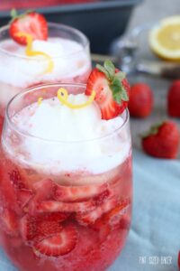 Prosecco drink with Strawberry Prosecco Sorbet and Lemon Sherbet