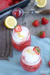 Prosecco drink with Strawberry Prosecco Sorbet and Lemon Sherbet