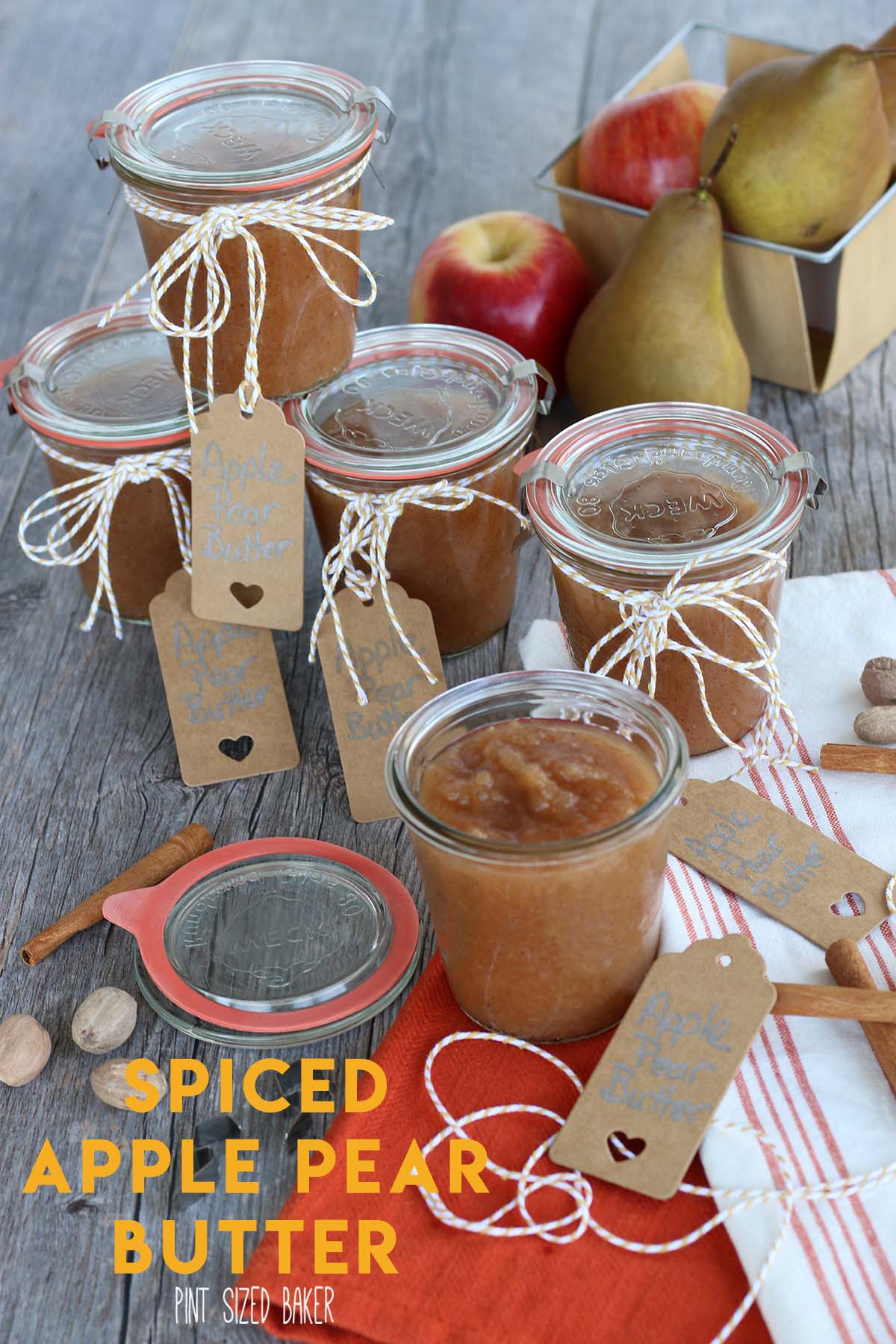An easy homemade Apple Butter with Pears! Can be made on the stovetop or added to your slow cooker. Sweet and complex flavors of fall!