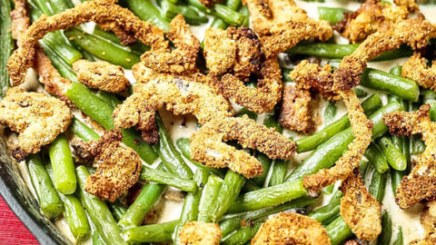 Thanksgiving Dinner Ideas - drinks, appetizers, main course and dessert 9 Image for Skillet Green Bean Casserole Recipe with Crispy Onion Topping