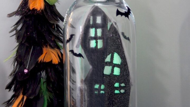 backlit haunted house cloche