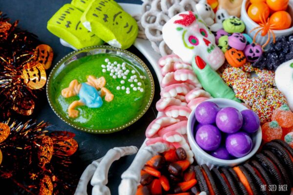 Halloween Candy teeth, skulls, candy corn, and goo for the kids to enjoy.