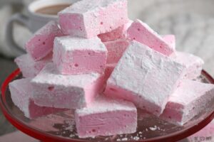 A horizontal view of the finished recipe for marshmallows.