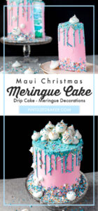 A fun sprinkle medley makes all the difference to this amazing Christmas Cake. The Maui Christmas sprinkle collection is baked on the meringues and decorating the six layer cake.