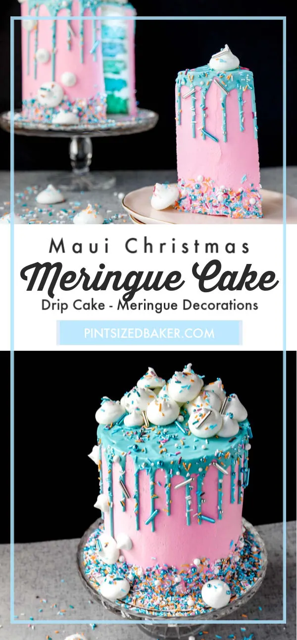 A fun sprinkle medley makes all the difference to this amazing Christmas Cake. The Maui Christmas sprinkle collection is baked on the meringues and decorating the six layer cake.