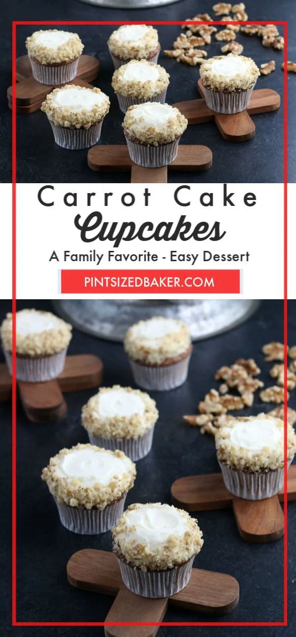 Collage image with text for the Carrot Cake Cupcakes. This is a great image to pin.