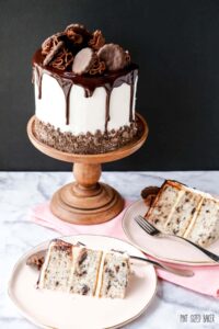 An image of two slices of cake and the Thin Mint cake.