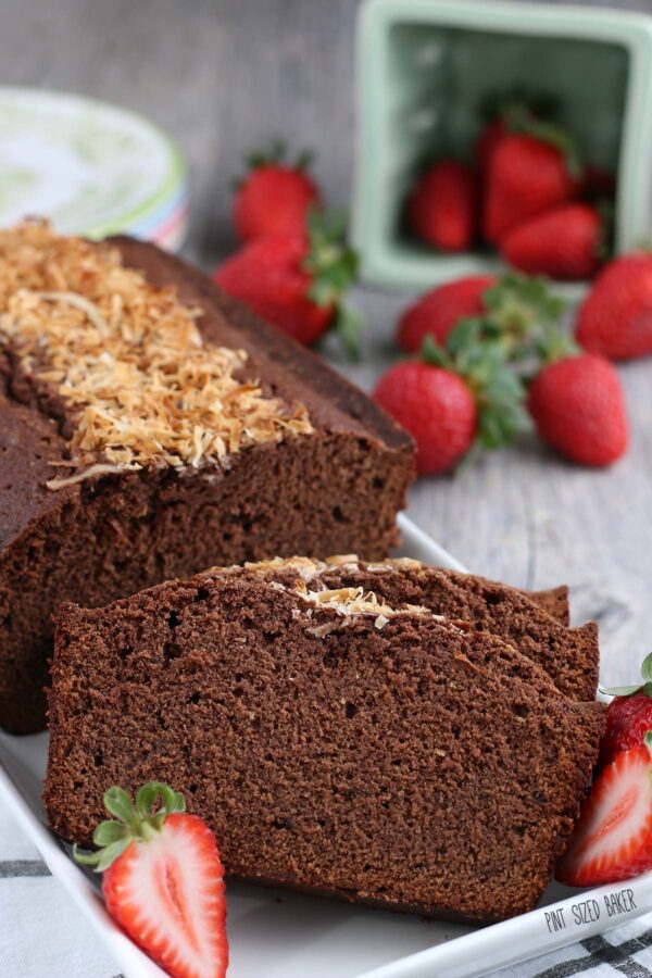 This is a top down look at the finished recipe for pound cake, fresh from the oven and ready to slice.