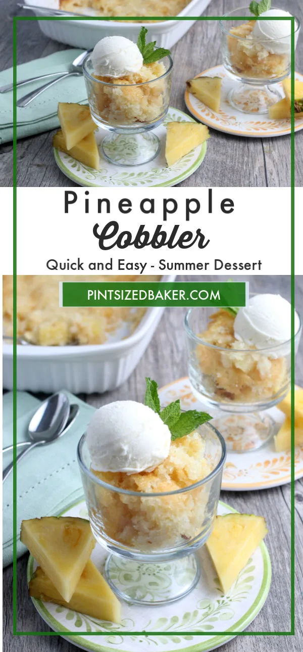 A collage of the Pineapple Cobbler recipe.