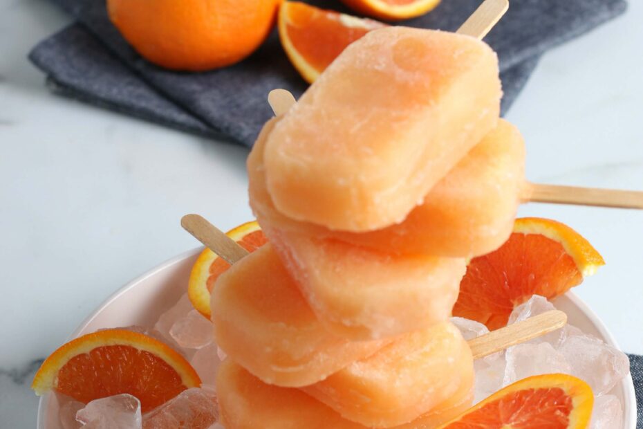 The introductory image of the Orange Juice and Campari Popsicles.