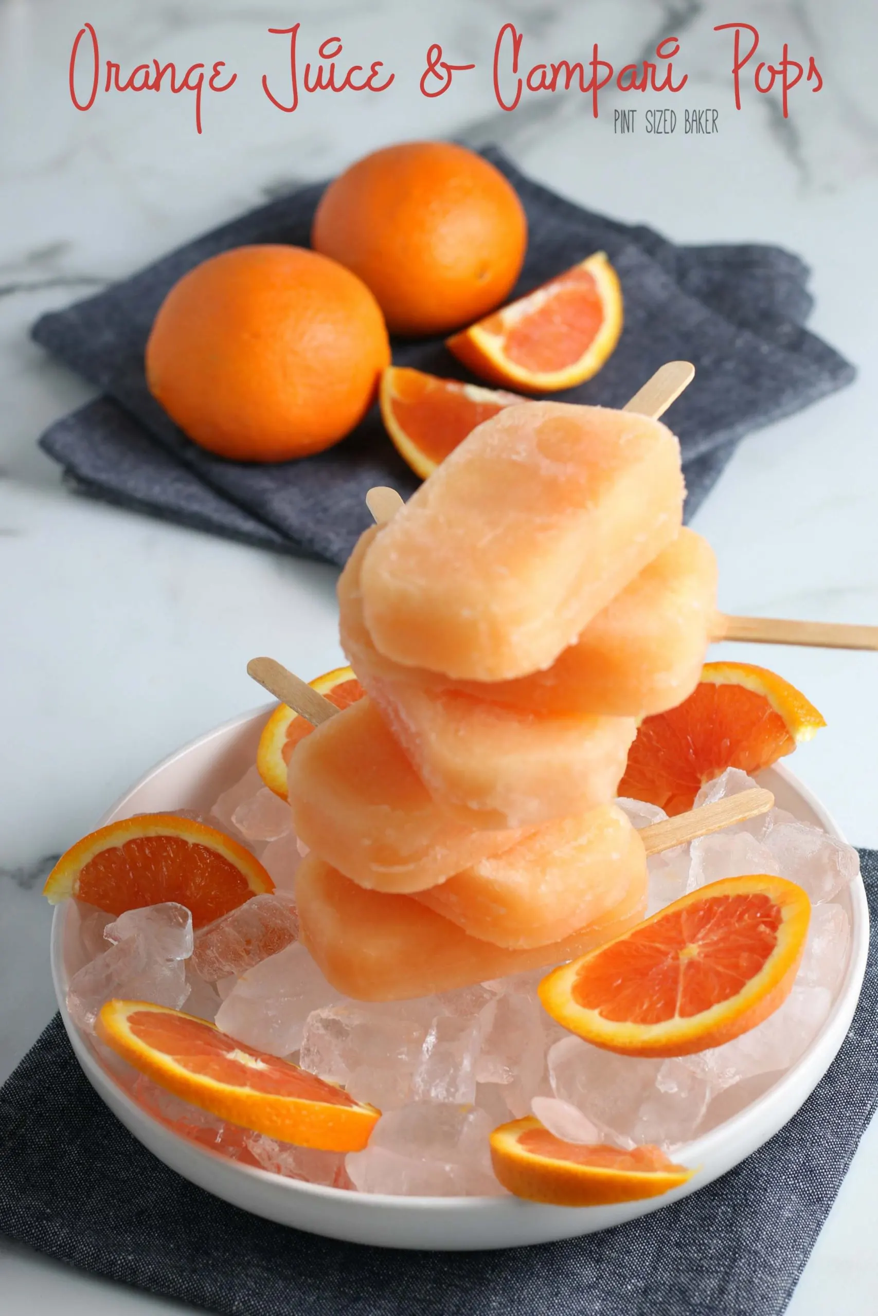 The introductory image of the Orange Juice and Campari Popsicles.