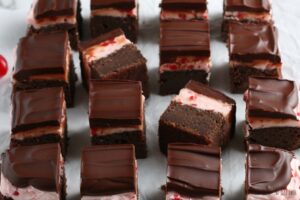 Here we see the finished triple layer cherry chocolate brownies ready to be shared.