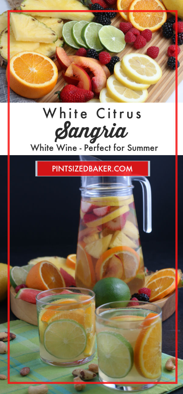 Sit back, relax, laugh with your girlfrieds and enjoy a pitcher of White Citrus Sangria. It's filled with orange, lemons, limes, and sweet strawberries.