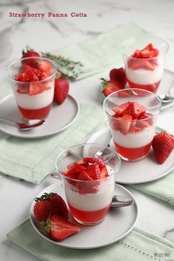 Here we see the finished panna cotta recipe. This strawberry panna cotta is a layered jello dessert! 