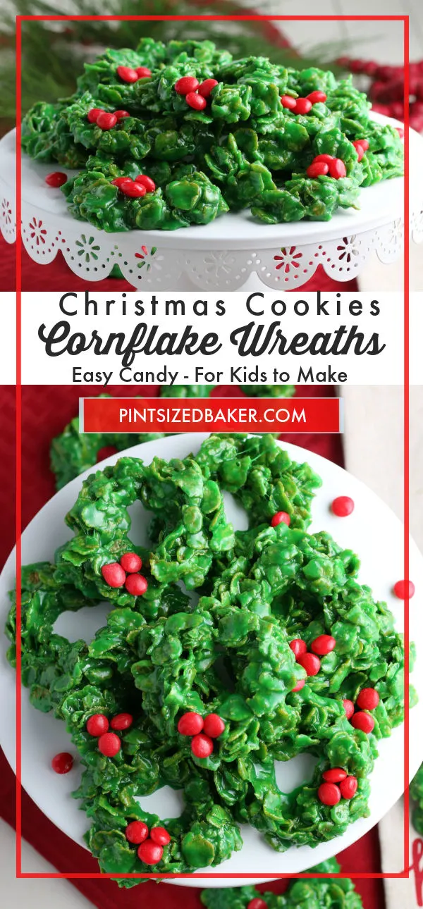 Collage image of  the Cornflake Wreaths with text overlay.