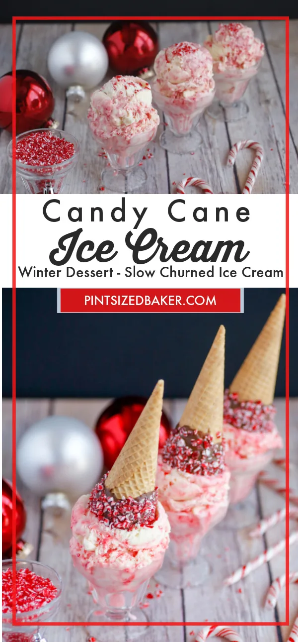 A collage image with two photos and the text "Candy Cane Ice Cream".