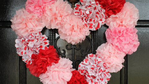 pink tissue paper heart wreath