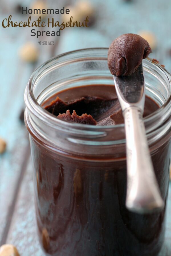 This homemade chocolate hazelnut spread is easy to make and has way less sugar than the store bought variety.