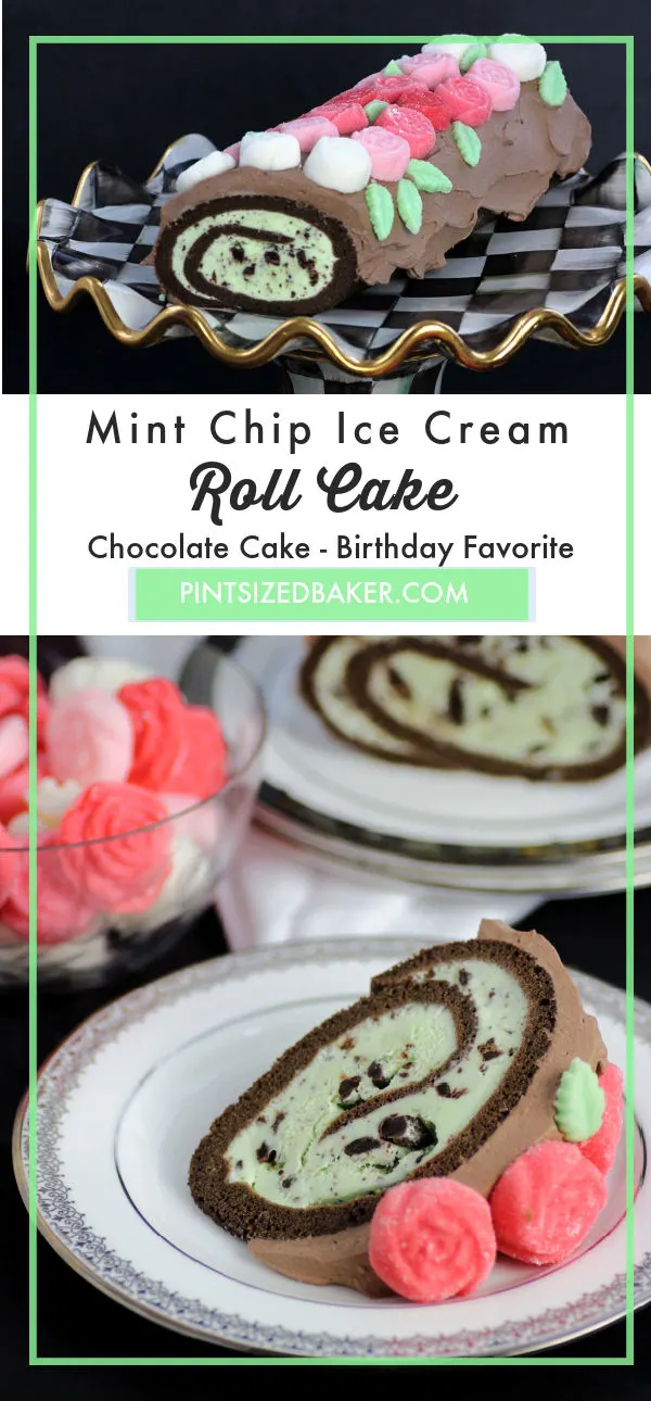Collage image of the Mint Chip Ice Cream Roll Cake. It's perfect for pinning.