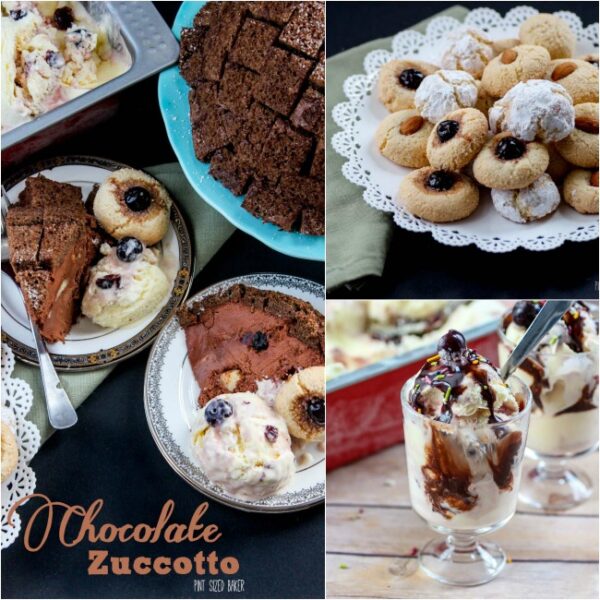 Collage image showcasing the Chocolate Zuccotto recipe which uses the Amaretti Cookies in it.