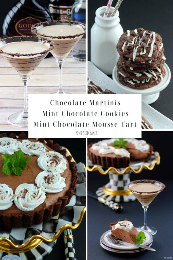 A collage image showing all the recipes used to make the mint chocolate mousse tart.