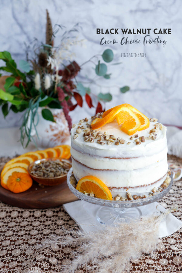 A classic Black Walnut Cake recipe that my grandma used to make. The bold black walnut flavor throughout the cake pairs with the hint of orange marmalade and sweet cream cheese frosting.