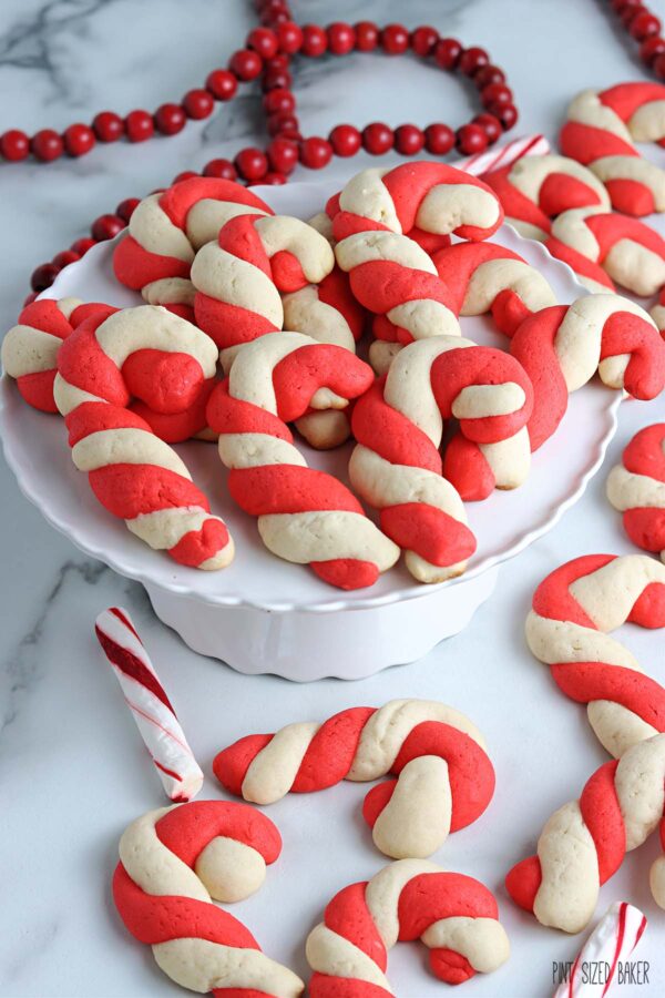 Candy Cane Cookies on a white platter.