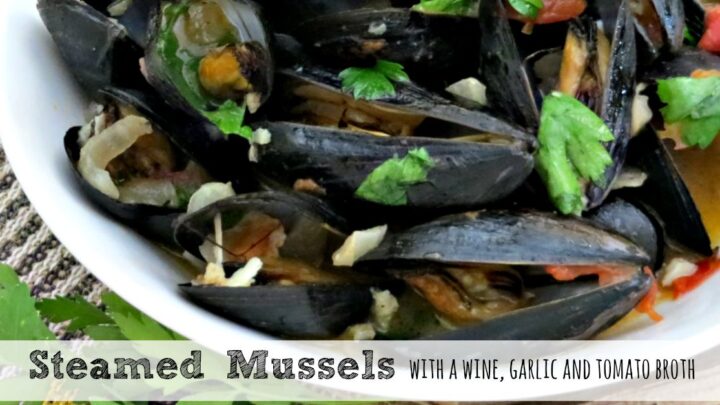 Steamed Mussels in a Wine Garlic and Tomato Broth fb