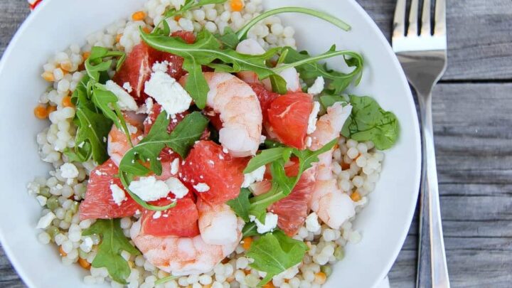 Grape Shrimp and Couscous Salad Recipe with Honey lime dressing