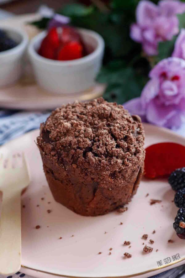 Look at the chocolate crumble topping on the muffin. 