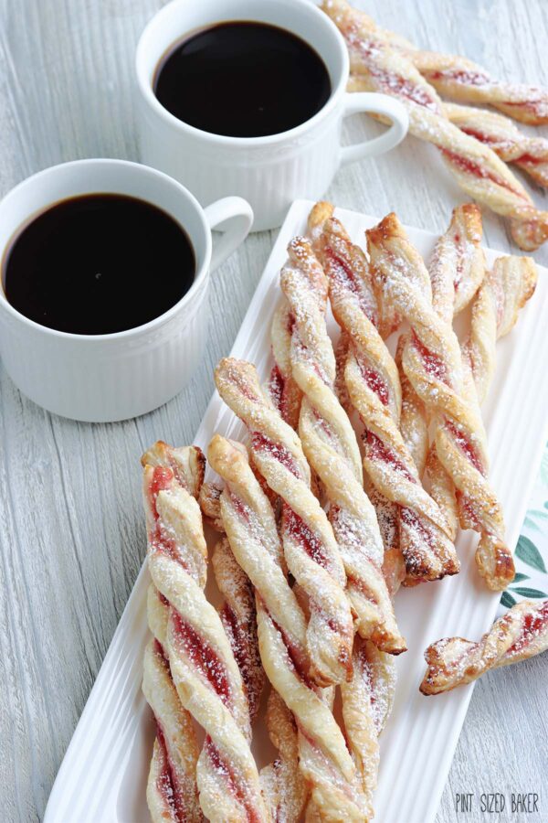Quick and easy puff pastry twist cookies are perfectly paired with a cup of coffee.