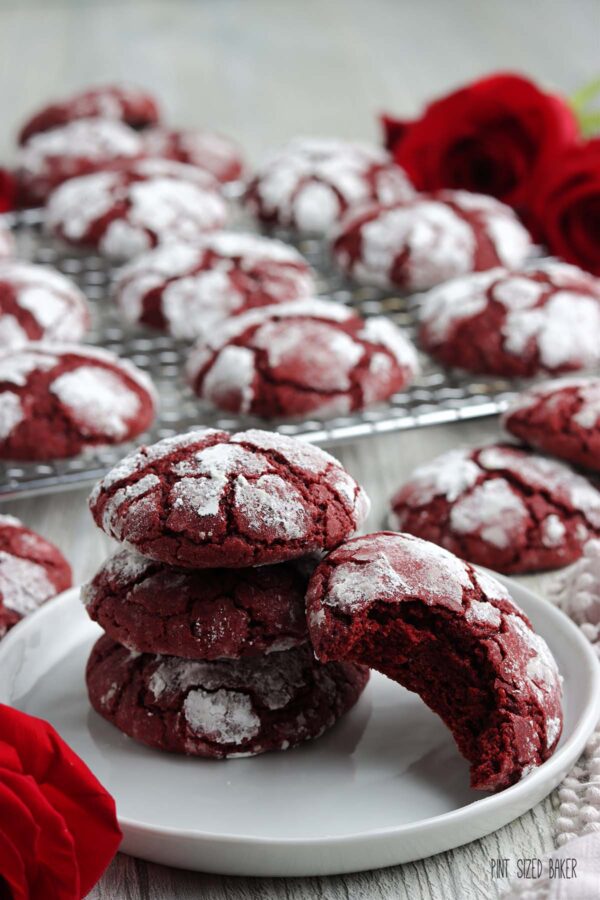 Take a bite of these soft, red velvet crinkle cookies! 
