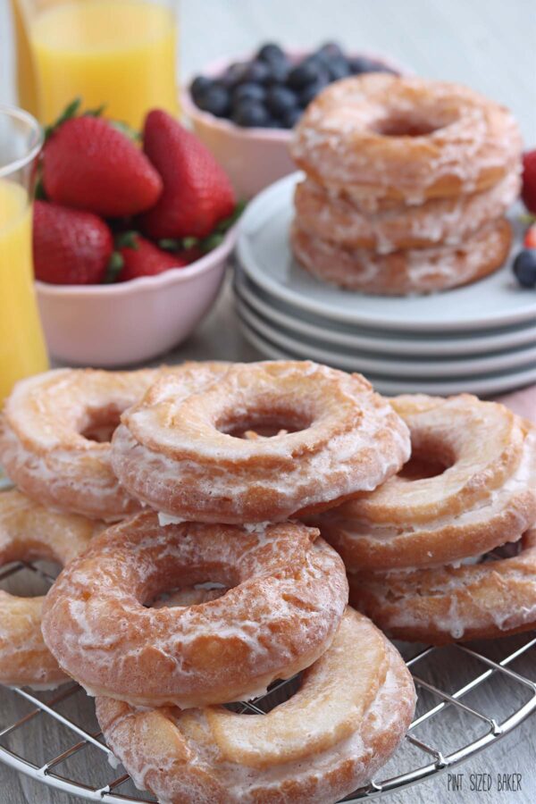 Old fashioned donuts stacked up and ready to be eaten!  