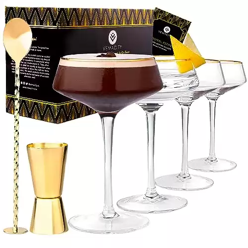 Vemacity Martini Glasses Set of 4 with Gold Rims
