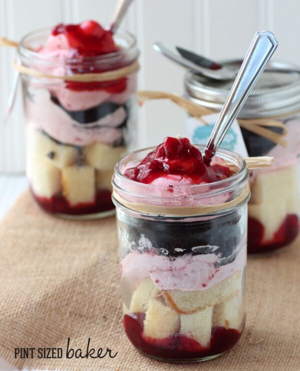 Raspberry trifles in a glass on a table